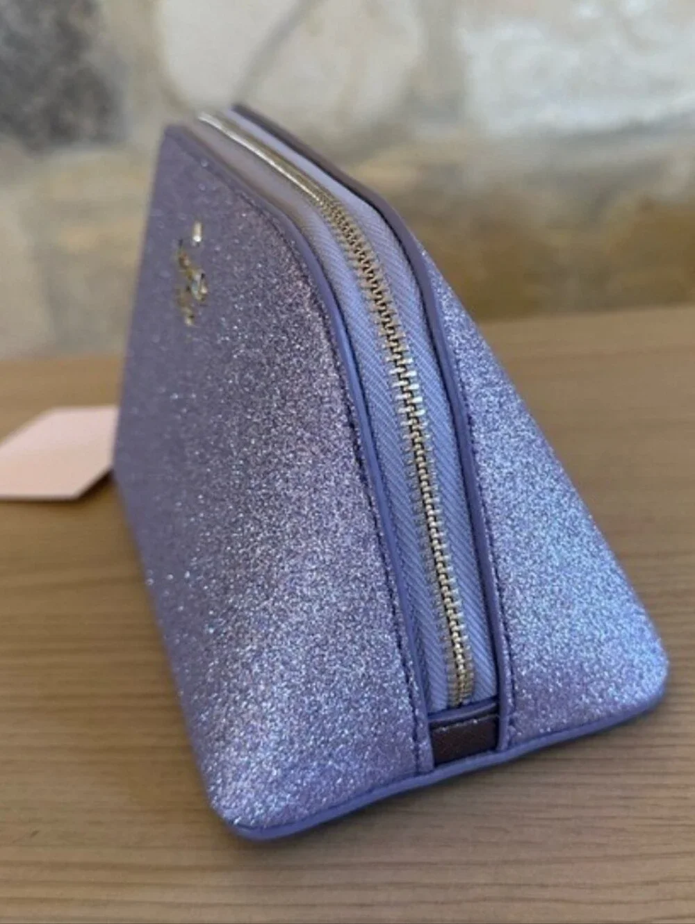 NWT Kate Spade New York Tinsel Glitter Cosmetic Case - Lilac Frost Purple RARE